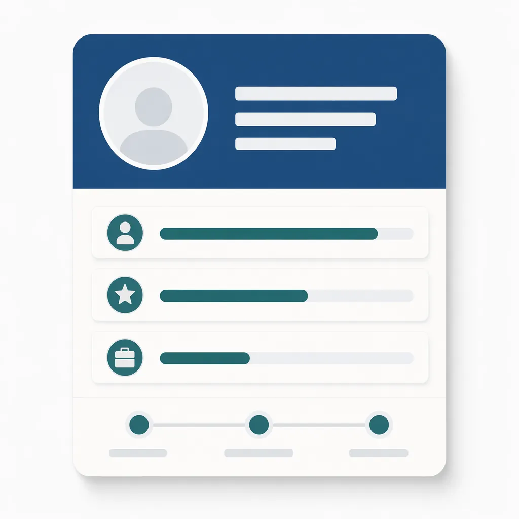Mockup d'une fiche candidat structurée avec compétences, expérience, formations.