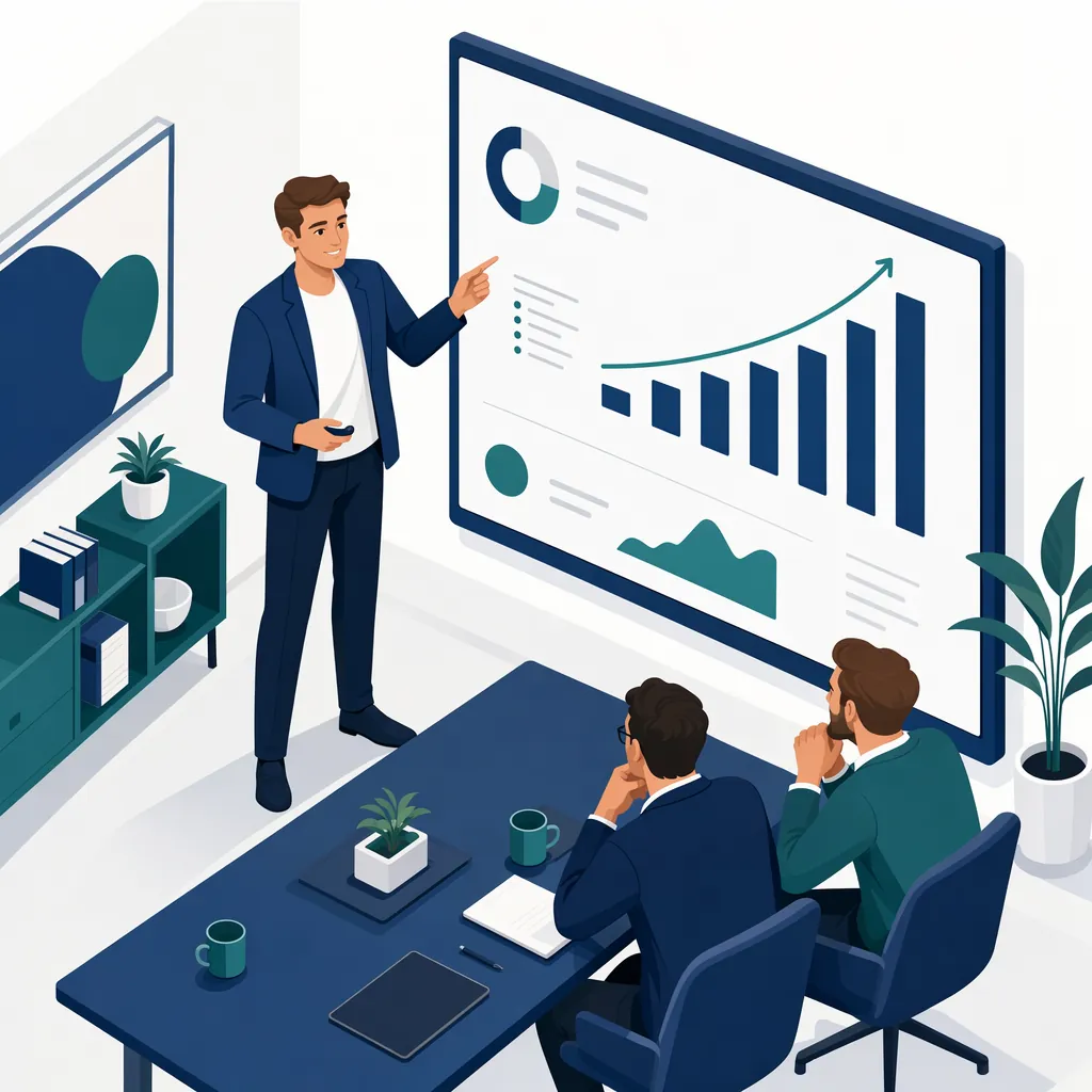 Gründer präsentiert einem aufmerksamen Investor ein Pitch-Deck.