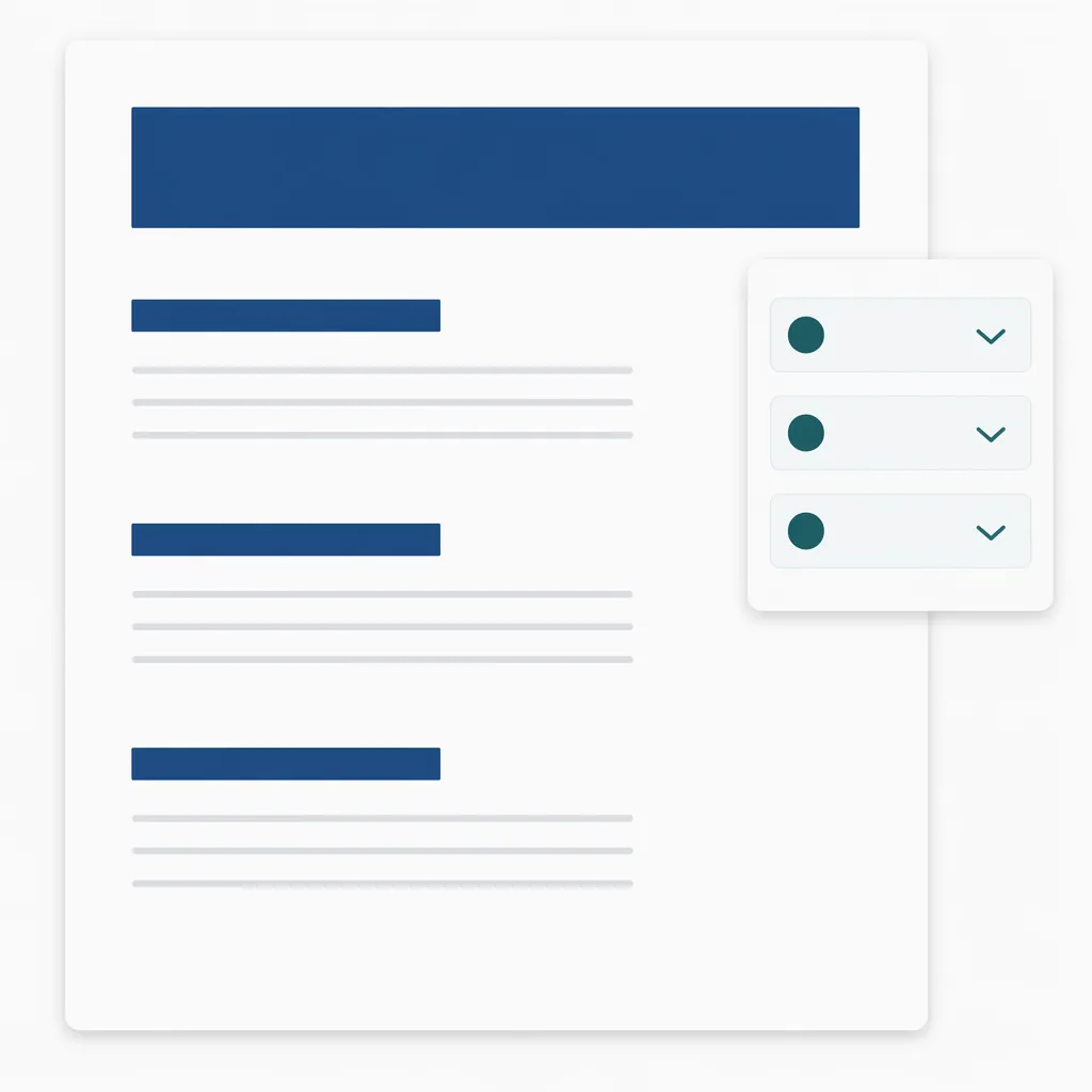 Mockup d'un article SEO avec H1, H2, FAQ schema et liens internes mis en évidence.