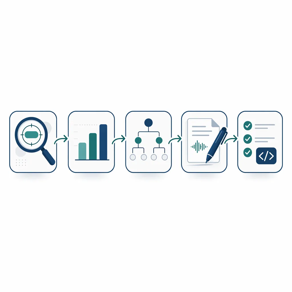 Pipeline en 5 étapes : keyword research, SERP analysis, outline, rédaction, on-page.